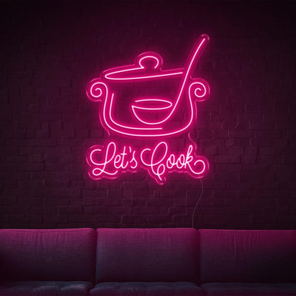 Lets Cook Warm Yellow Led Neon Sign With Pot Spoon Design For Kitchen Dining Decor | Shineneon
