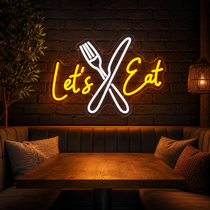 Lets Eat Crossed Fork Knife LED Neon Sign real lifestyle scene