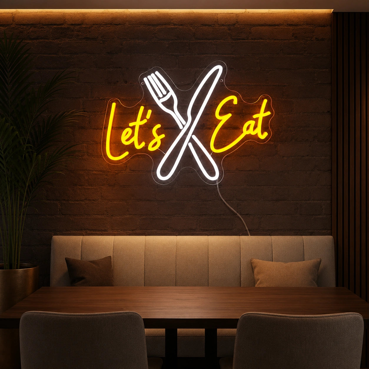 Lets Eat Crossed Fork Knife LED Neon Sign color grid