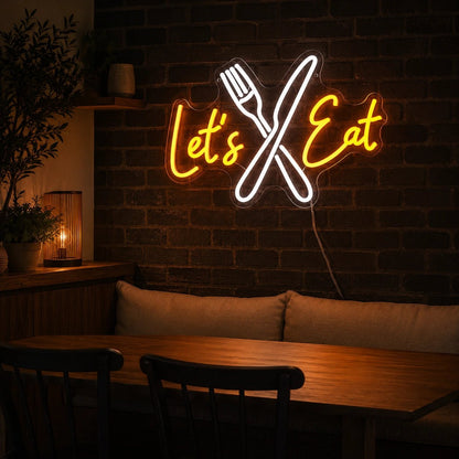 Lets Eat Crossed Fork Knife LED Neon Sign - Shineneon