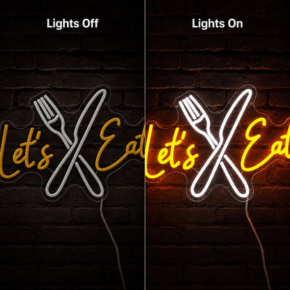 Lets Eat Crossed Fork Knife LED Neon Sign - Shineneon
