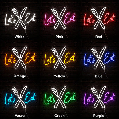 Lets Eat Crossed Fork Knife LED Neon Sign - Shineneon