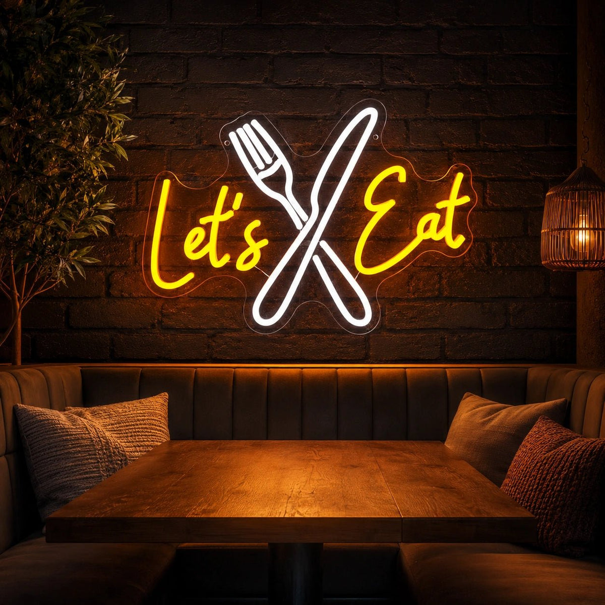 Lets Eat Crossed Fork Knife LED Neon Sign - Shineneon