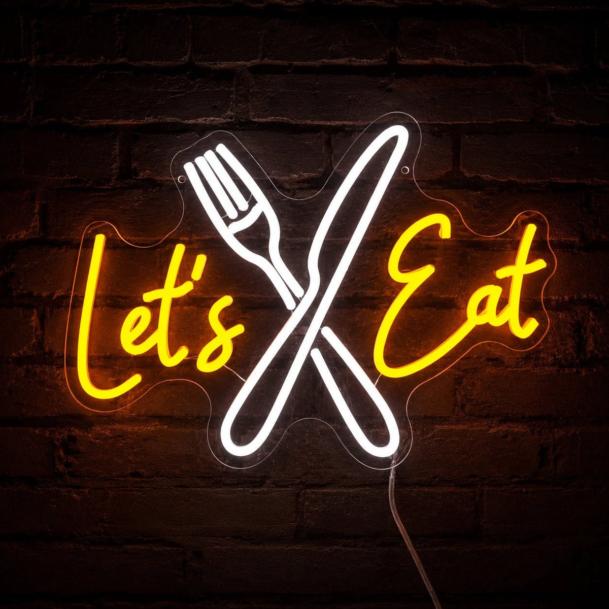 Lets Eat Crossed Fork Knife LED Neon Sign - Shineneon