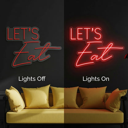 Let's Eat LED Neon Sign - 06 Day Night Comparison