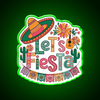 Lets Fiesta Mexican Party Celebration Heartbeat Taco Led Neon Sign Rgb Color - Shineneon