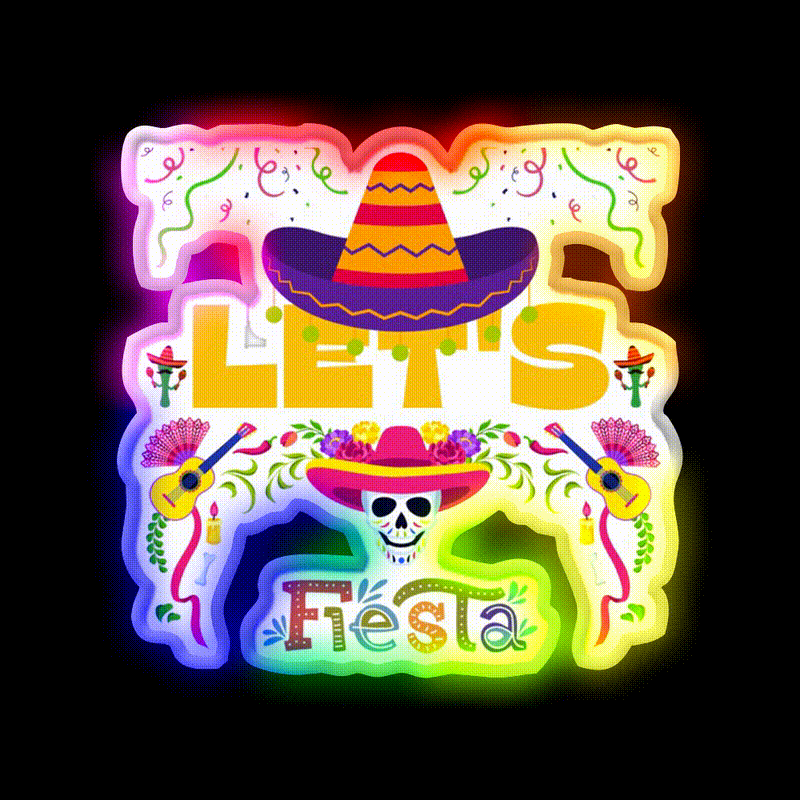 Lets Fiesta Mexican Party Funny Taco Led Neon Sign Rgb Color - LED neon sign close-up detail