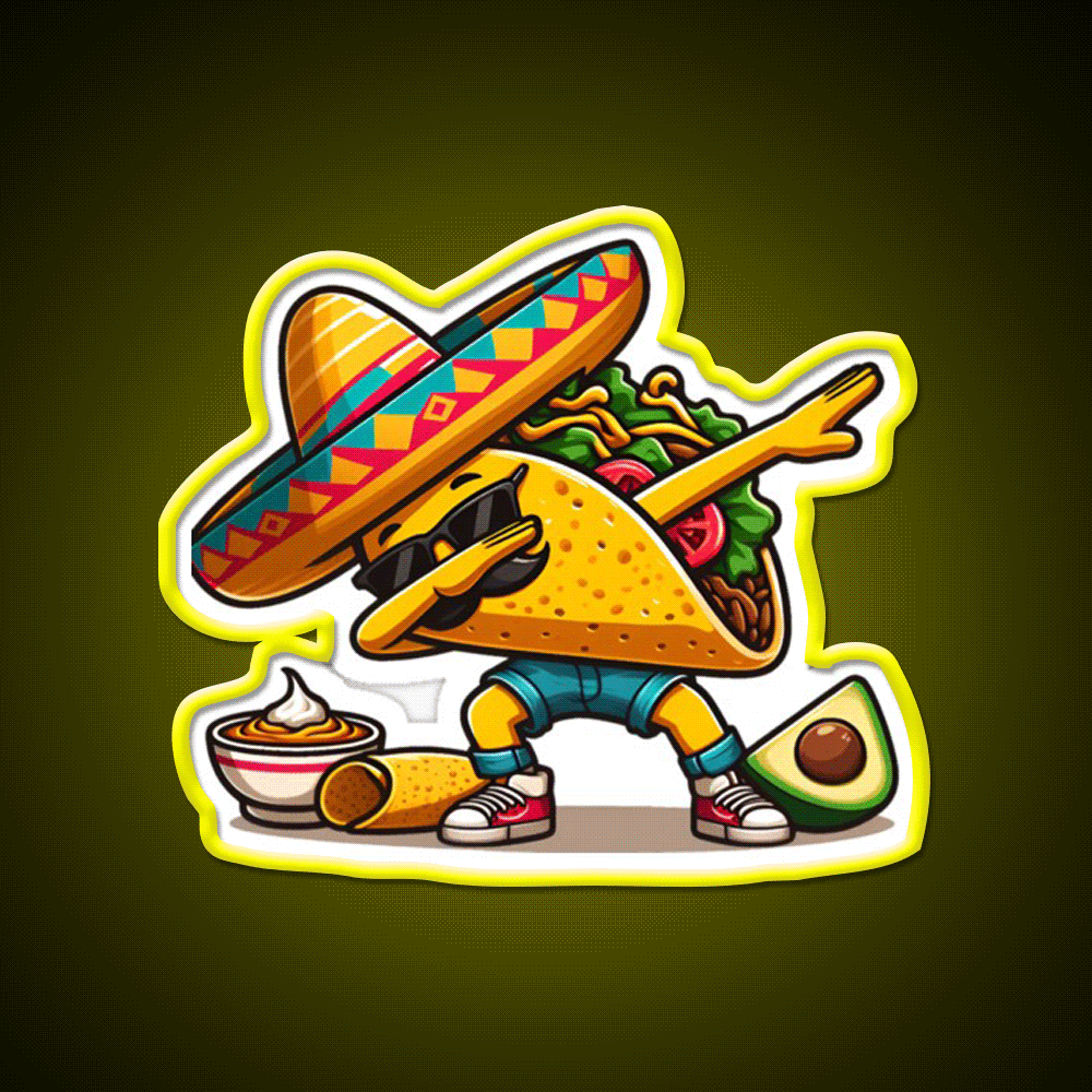 Lets Fiesta Mexican Taco De Mayo Taco Led Neon Sign Taco Fan Rgb Color - Custom LED neon sign front view