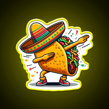 Lets Fiesta Mexican Taco De Mayo Taco Led Neon Sign Wall Art Rgb Color - Custom LED neon sign front view