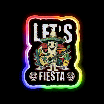 Lets Fiesta Mexico Fiesta Taco Guitar Cactus Taco Led Neon Sign Rgb Color - LED neon sign close-up detail