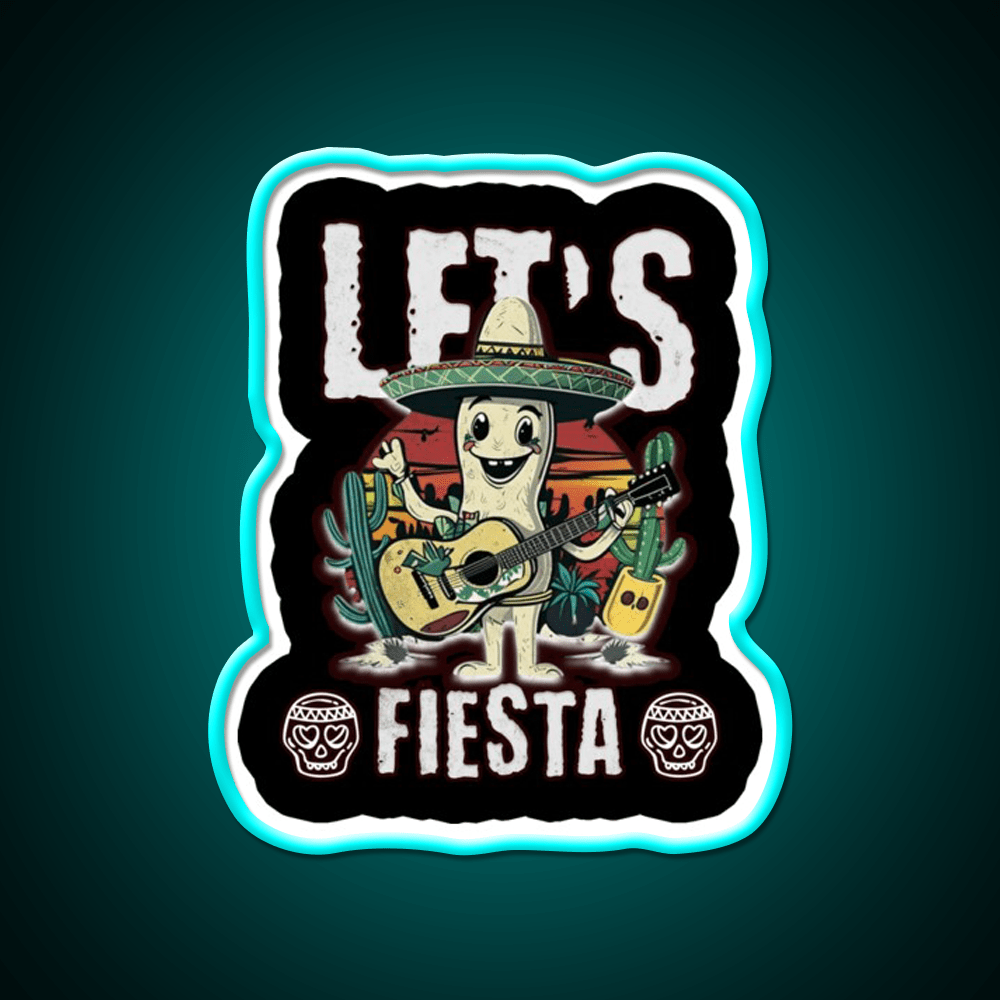 Lets Fiesta Mexico Fiesta Taco Guitar Cactus Taco Led Neon Sign Rgb Color - Shineneon