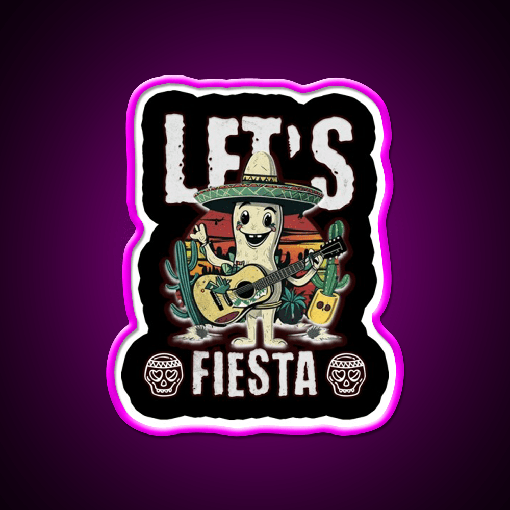 Lets Fiesta Mexico Fiesta Taco Guitar Cactus Taco Led Neon Sign Rgb Color - Shineneon