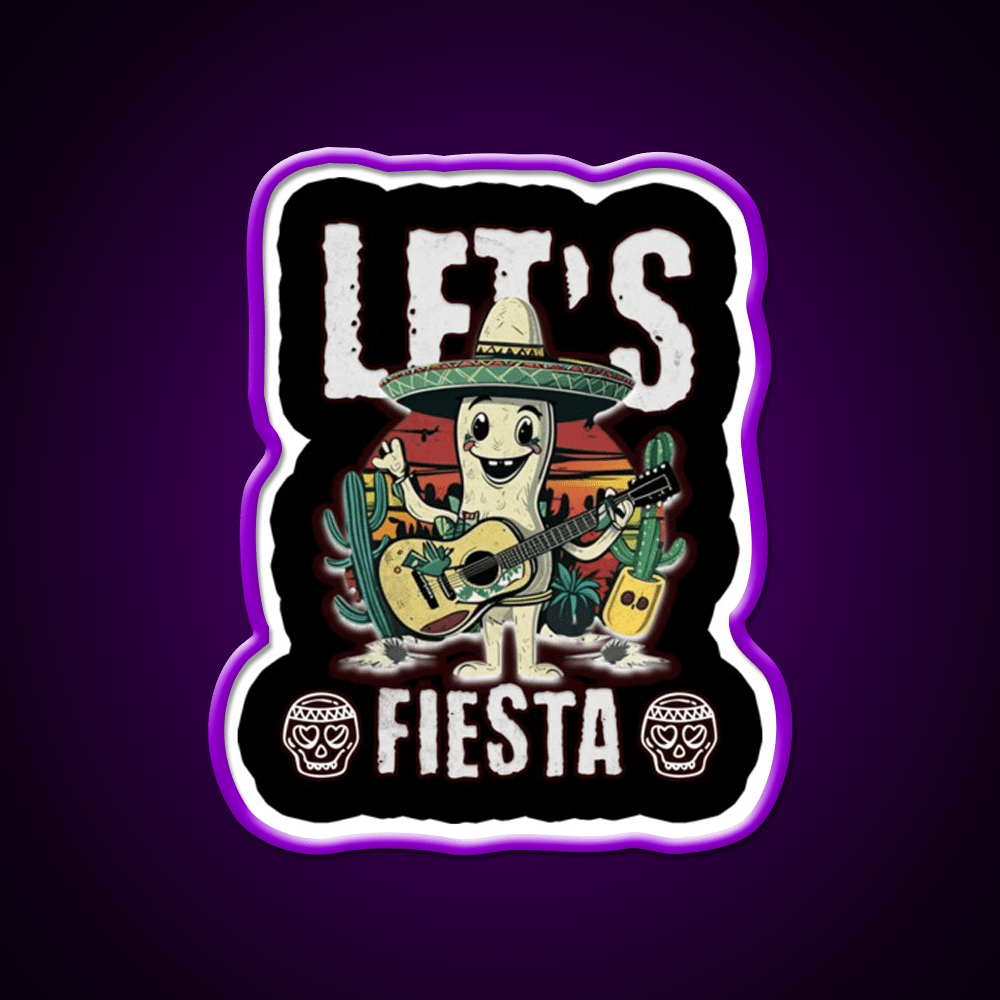 Lets Fiesta Mexico Fiesta Taco Guitar Cactus Taco Led Neon Sign Rgb Color - Shineneon