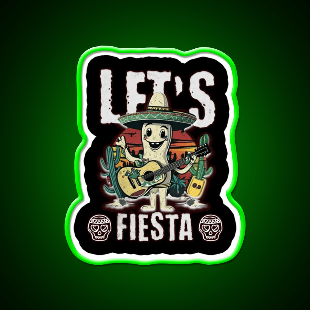 Lets Fiesta Mexico Fiesta Taco Guitar Cactus Taco Led Neon Sign Rgb Color - Shineneon