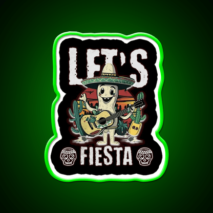 Lets Fiesta Mexico Fiesta Taco Guitar Cactus Taco Led Neon Sign Rgb Color - Shineneon