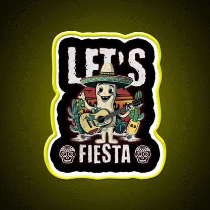 Lets Fiesta Mexico Fiesta Taco Guitar Cactus Taco Led Neon Sign Rgb Color - Custom LED neon sign front view