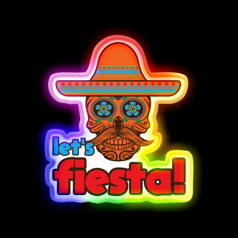 Lets Fiesta Skull Sugar Fiesta Taco Led Neon Sign Mexican Food Sign Rgb Color - LED neon sign close-up detail