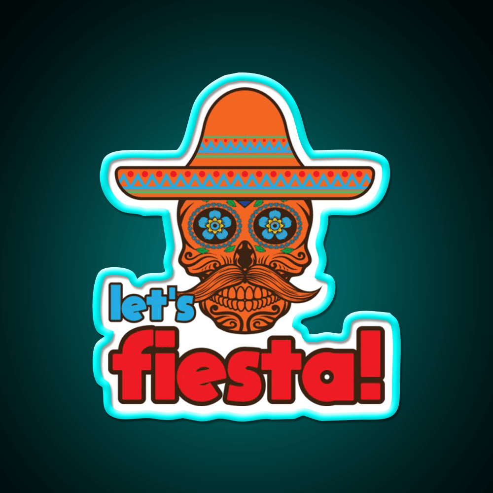 Lets Fiesta Skull Sugar Fiesta Taco Led Neon Sign Mexican Food Sign Rgb Color - Shineneon