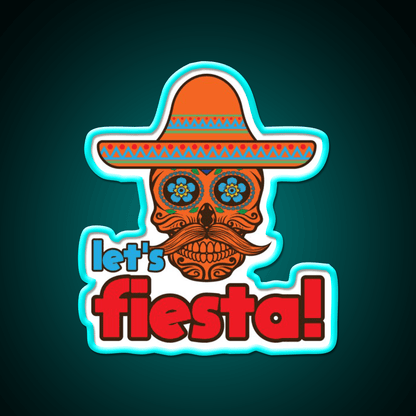 Lets Fiesta Skull Sugar Fiesta Taco Led Neon Sign Mexican Food Sign Rgb Color - Shineneon