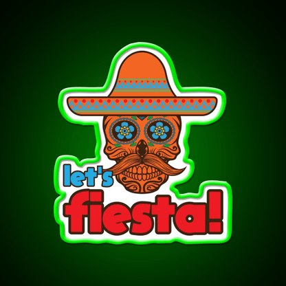 Lets Fiesta Skull Sugar Fiesta Taco Led Neon Sign Mexican Food Sign Rgb Color - Shineneon