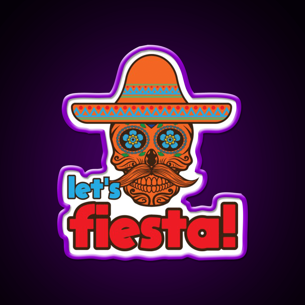 Lets Fiesta Skull Sugar Fiesta Taco Led Neon Sign Mexican Food Sign Rgb Color - Shineneon