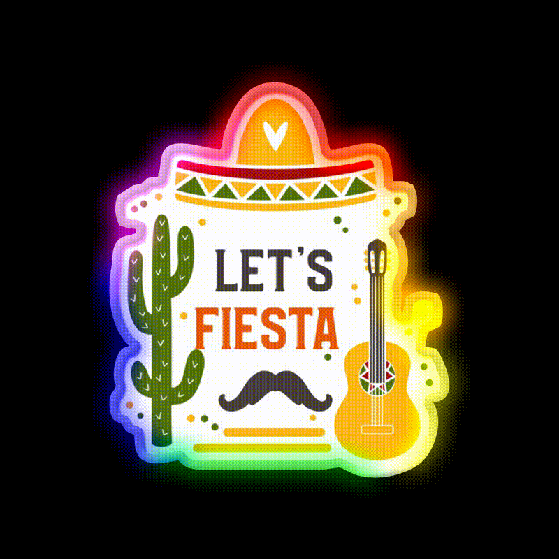 Lets Fiesta Taco Led Neon Sign Mexican Food Sign Wall Light Rgb Color - LED neon sign close-up detail