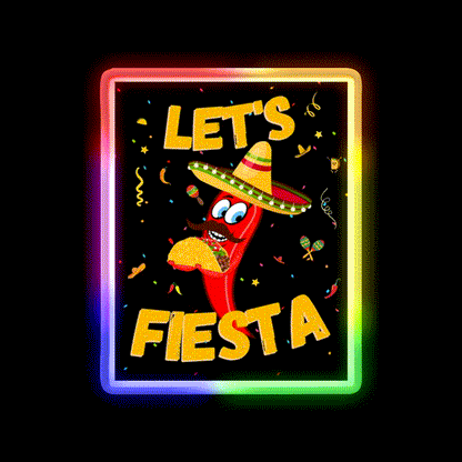 Lets Fiesta Taco Led Neon Sign Mexican Food Sign Wall Sign Rgb Color - LED neon sign close-up detail