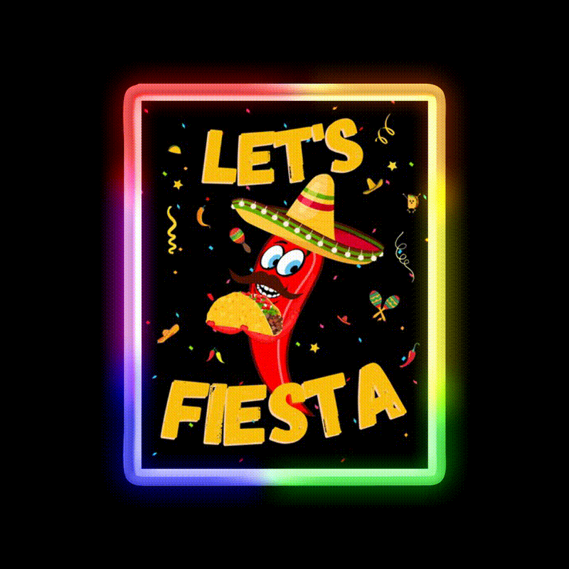 Lets Fiesta Taco Led Neon Sign Mexican Food Sign Wall Sign Rgb Color - LED neon sign close-up detail