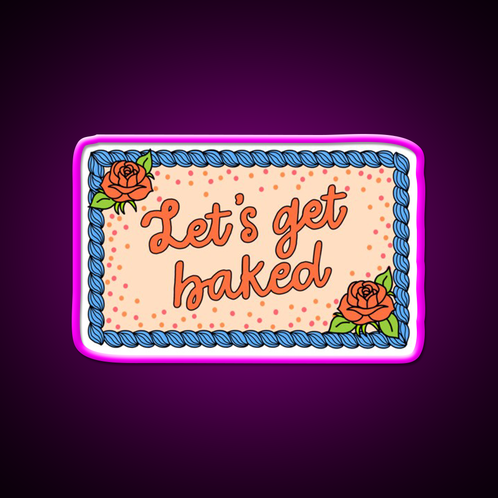 Lets Get Baked The Peach Fuzz Hemp Inspired Green Leaf Led Neon Sign Rgb Color - Neon sign mounted on wall in room
