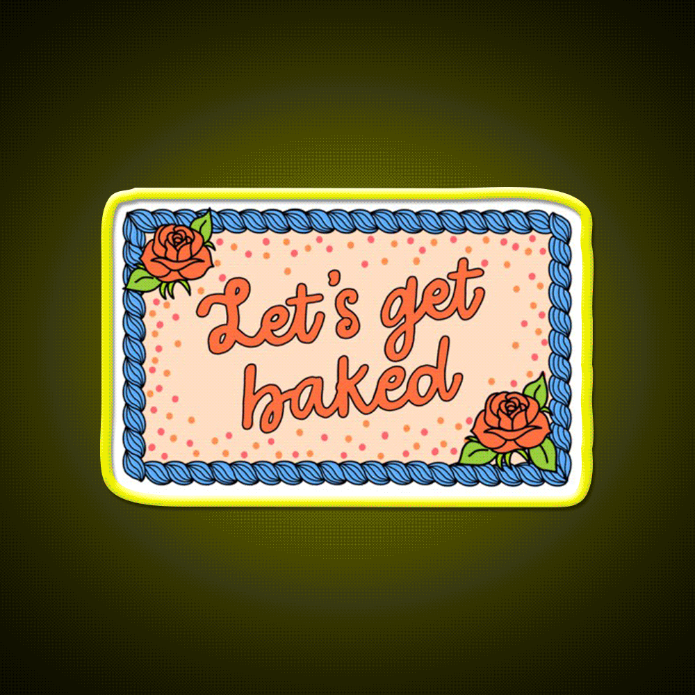 Lets Get Baked The Peach Fuzz Hemp Inspired Green Leaf Led Neon Sign Rgb Color - Custom LED neon sign front view