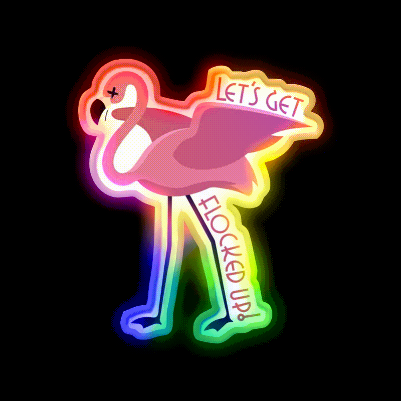 Lets Get Flocked Up Party Drink Tequila Led Neon Sign Rgb Color - LED neon sign close-up detail