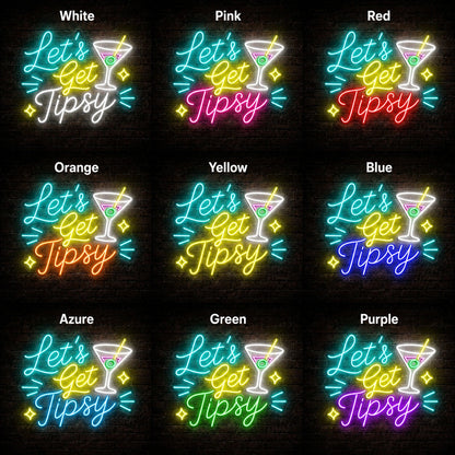 Lets Get Tipsy Cocktail LED Neon Sign day and night comparison