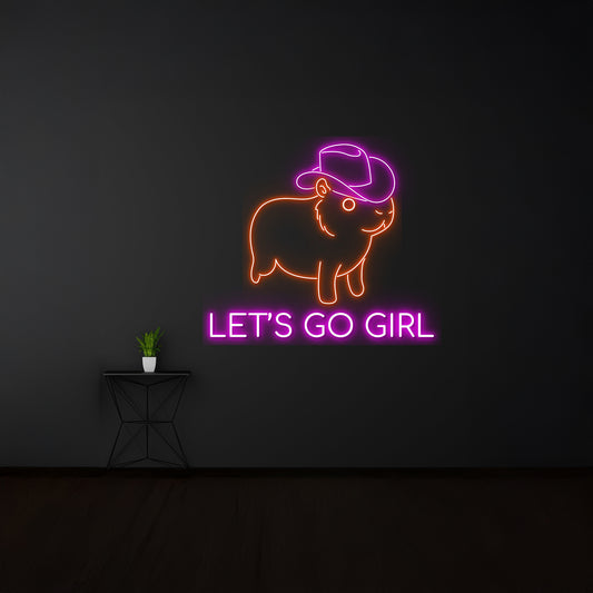 Lets Go Girl Cowboy Capybara Neon Sign