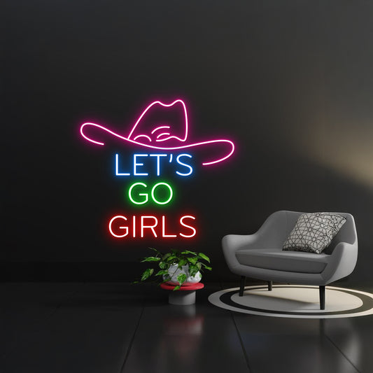 Lets Go Girls Cowboy Hat Neon Sign