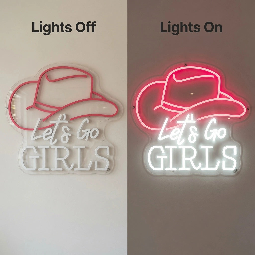 Let's Go Girls LED Neon Sign - 06 Day Night Comparison