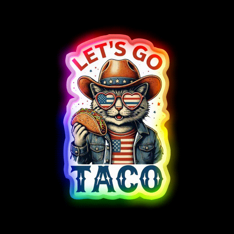 Lets Go Taco Cat Taco Led Neon Sign Rgb Color - LED neon sign close-up detail