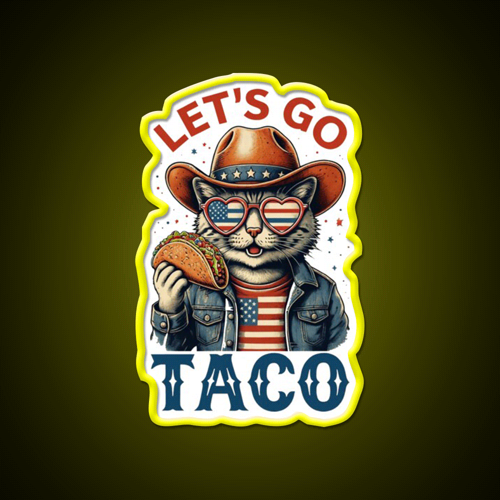 Lets Go Taco Cat Taco Led Neon Sign Rgb Color - Custom LED neon sign front view