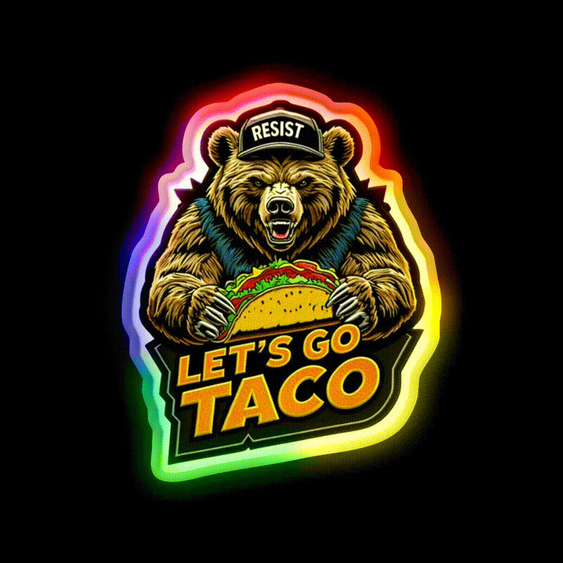 Lets Go Taco Embroidered Bear With Taco Fun Taco Led Neon Sign Rgb Color - LED neon sign close-up detail