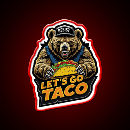 Lets Go Taco Embroidered Bear With Taco Fun Taco Led Neon Sign Rgb Color - Shineneon