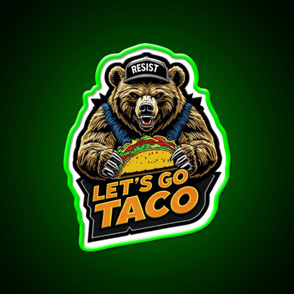 Lets Go Taco Embroidered Bear With Taco Fun Taco Led Neon Sign Rgb Color - Shineneon