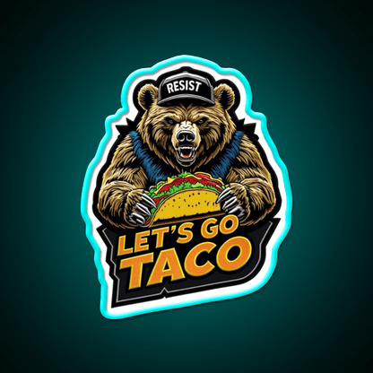 Lets Go Taco Embroidered Bear With Taco Fun Taco Led Neon Sign Rgb Color - Shineneon