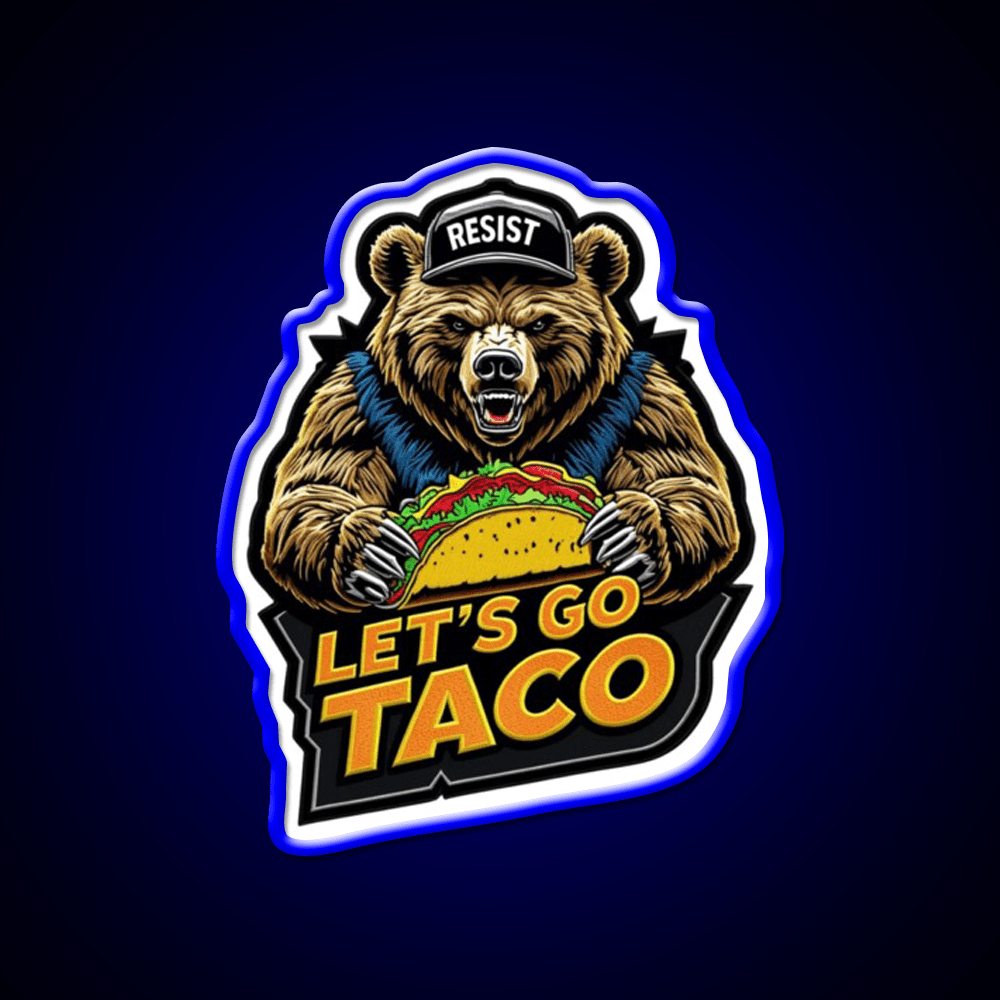 Lets Go Taco Embroidered Bear With Taco Fun Taco Led Neon Sign Rgb Color - Shineneon