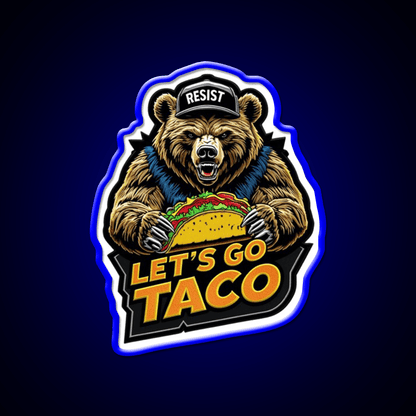 Lets Go Taco Embroidered Bear With Taco Fun Taco Led Neon Sign Rgb Color - Shineneon