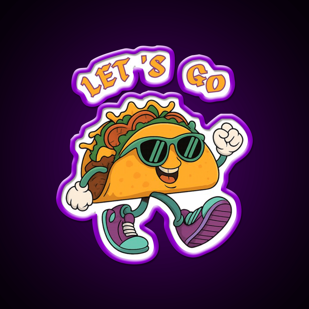 Lets Go Taco Fun Cartoon Taco Character Taco Led Neon Sign Rgb Color - Shineneon