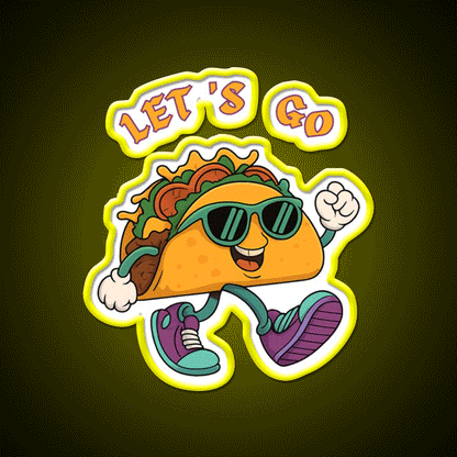Lets Go Taco Fun Cartoon Taco Character Taco Led Neon Sign Rgb Color - Custom LED neon sign front view