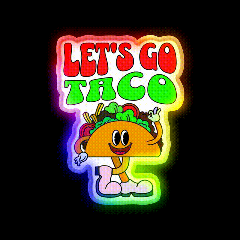 Lets Go Taco Retro 70S Style Taco Led Neon Sign Rgb Color - LED neon sign close-up detail