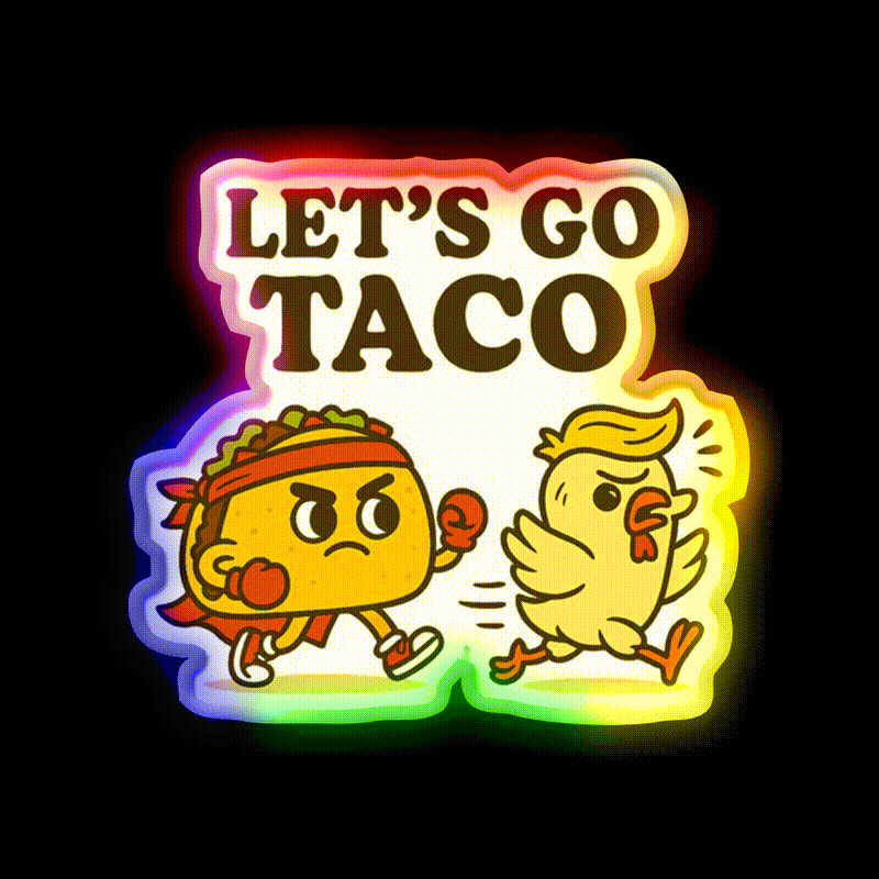 Lets Go Taco Vs Chicken Cartoon Taco Led Neon Sign Rgb Color - LED neon sign close-up detail