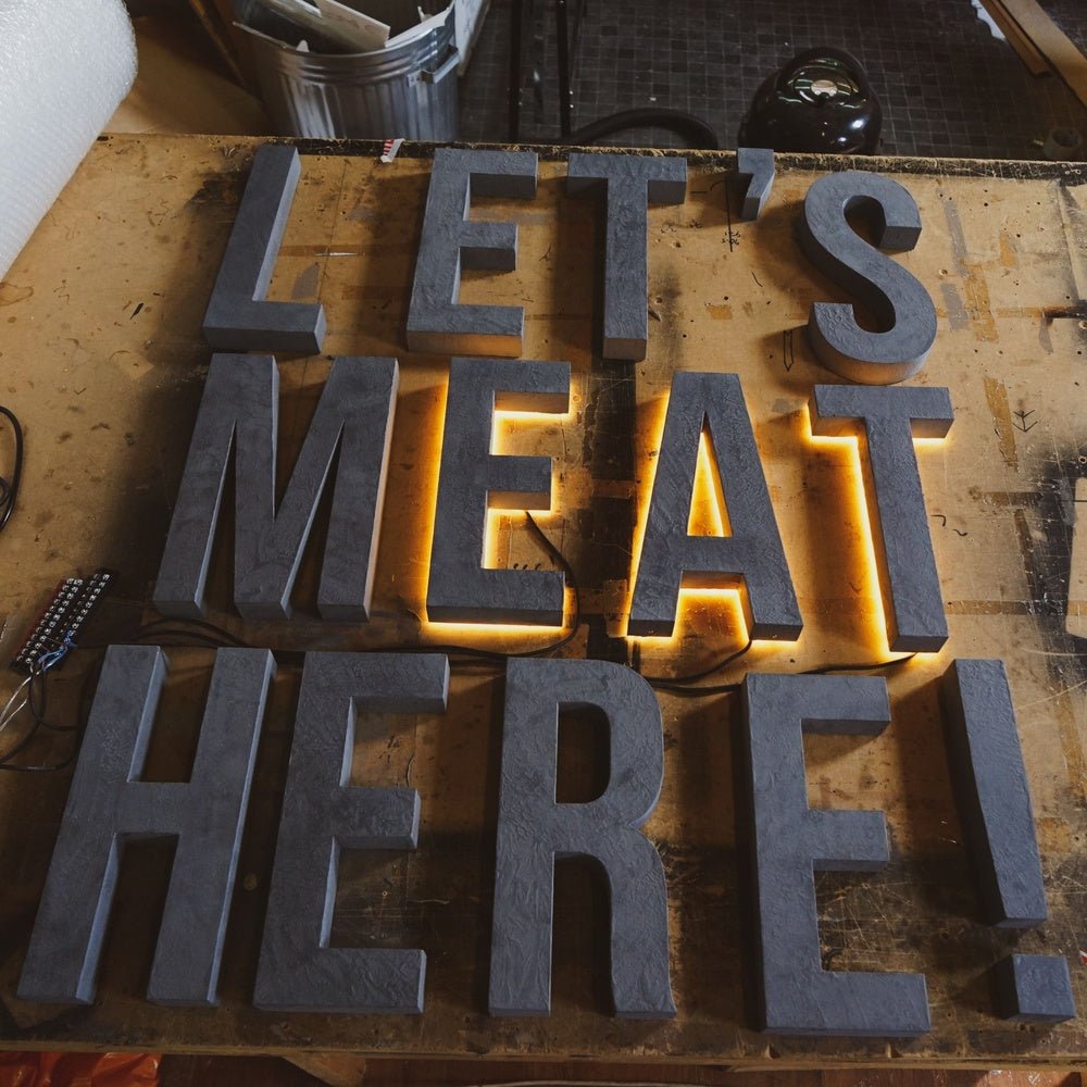 Lets Meat Here 3D Frontlit And Backlit Channel Letter Led Light Sign - Shineneon