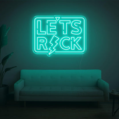 Lets Rock Blue Lightning Led Neon Sign For Living Room Lounge | Shineneon