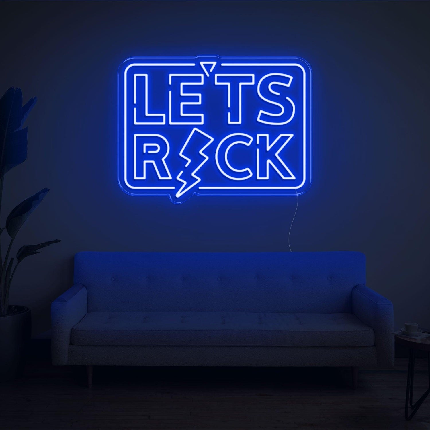 Lets Rock Blue Lightning Led Neon Sign For Living Room Lounge | Shineneon
